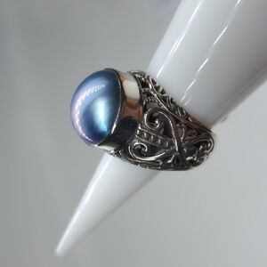 Bali Legacy Mabe Blue Pearl in Sterling Silver Ring 7